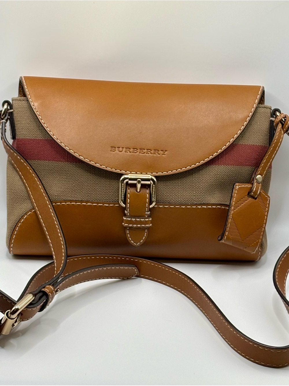 Auth Burberry Henham Canvas Check Crossbody Bag